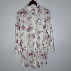 Ralph Lauren Sleep Shirt Womens Medium Pink Floral Button Down Vintage